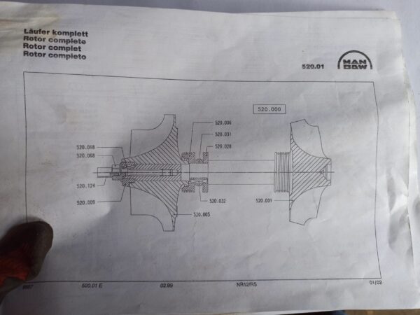 Turbocharger rotor complete No 520.000, for NR12/RS 02