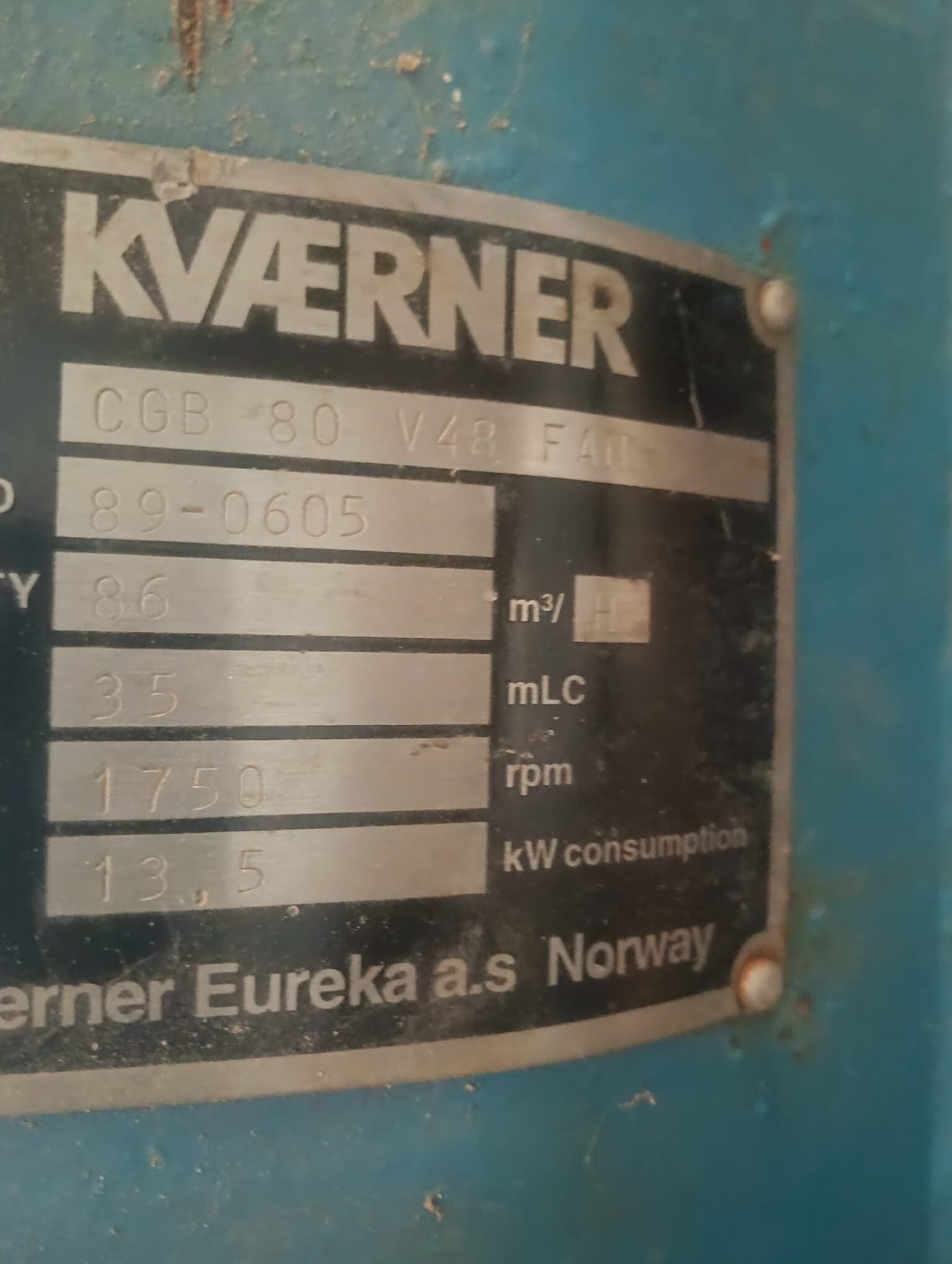 KVAERNER EUREKA CGB 80 V48 CENTRIFUGAL PUMP – 86 m³/h, 35 m HEAD